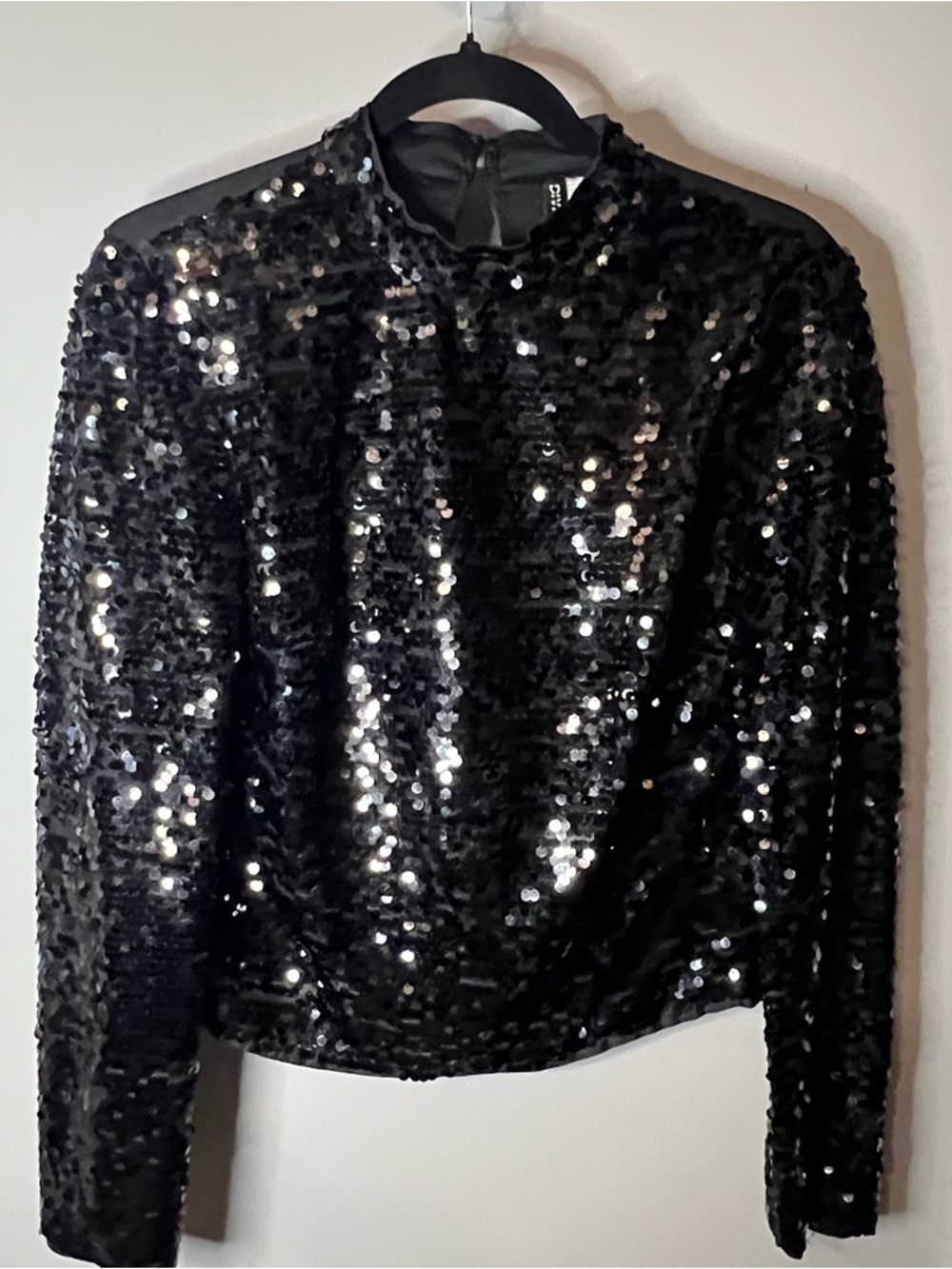 H&M Black Sequin Long Sleeve Top